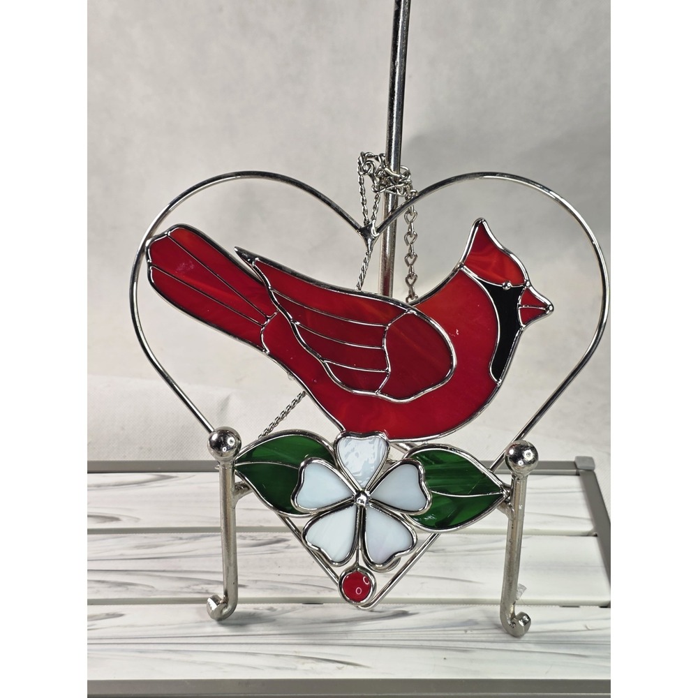 Handmade Stained Glass Cardinal Bird Suncatcher, Window Hanging' Memorial, Gift